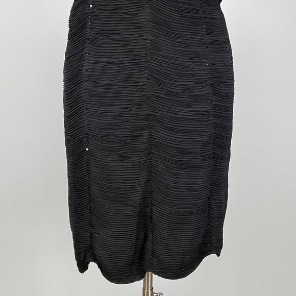 Sue Wong Silk Ruched Evening Dress Black Beaded Sequins Leaf Tassels size 14 - Picture 7 of 16